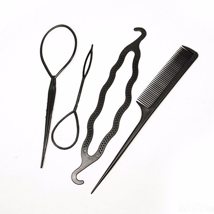Bộ 4 món dụng cụ làm tóc tạo kiểu phồng rút búi tóc đa năng dễ sử dụng