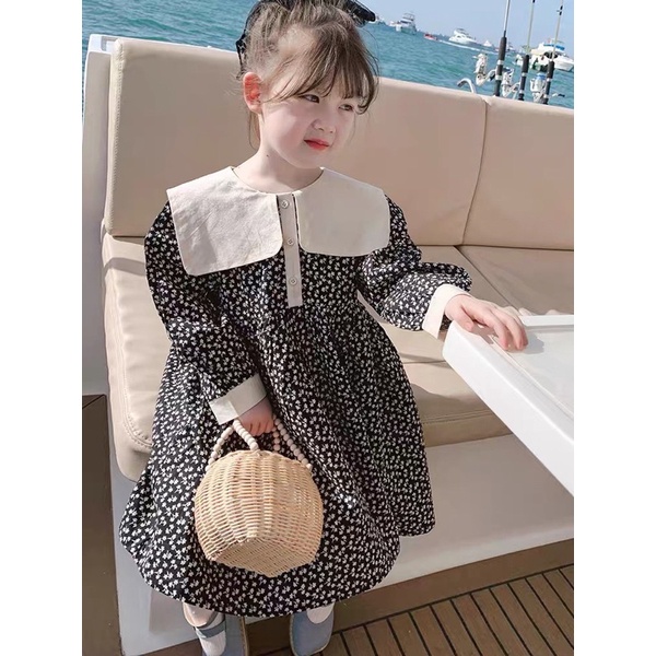 Váy cổ vuông hoa nhí đũi mềm cho bé gái