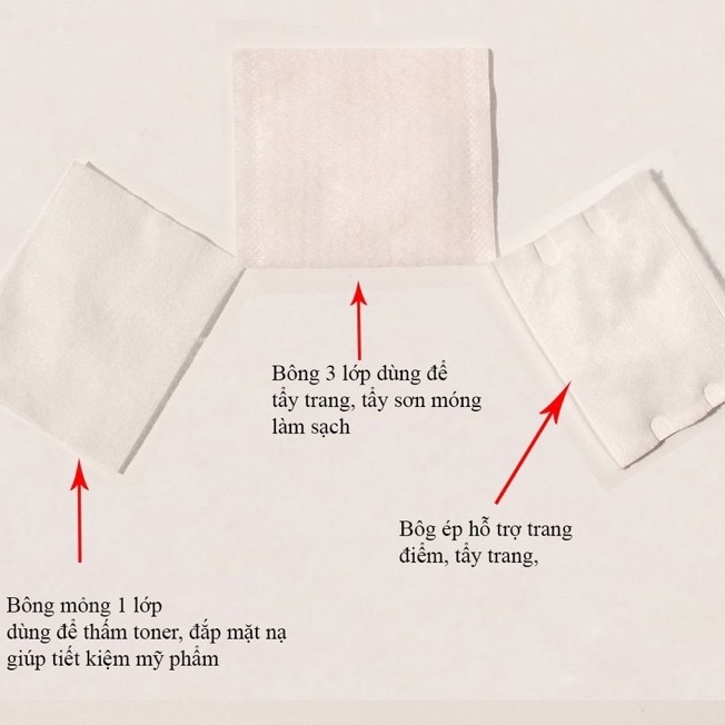 Bông tẩy trang 222 miếng 3 lớp Cotton Pads mềm mại an toàn cho da MiibooShi SF437