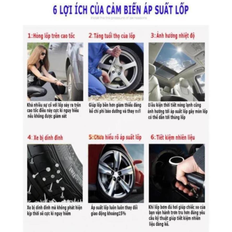 Cảm biến áp suất lốp ô tô xe hơi gắn ngoài cao cấp Car365, Pin sạc năng lượng mặt trời, màn hình LCD