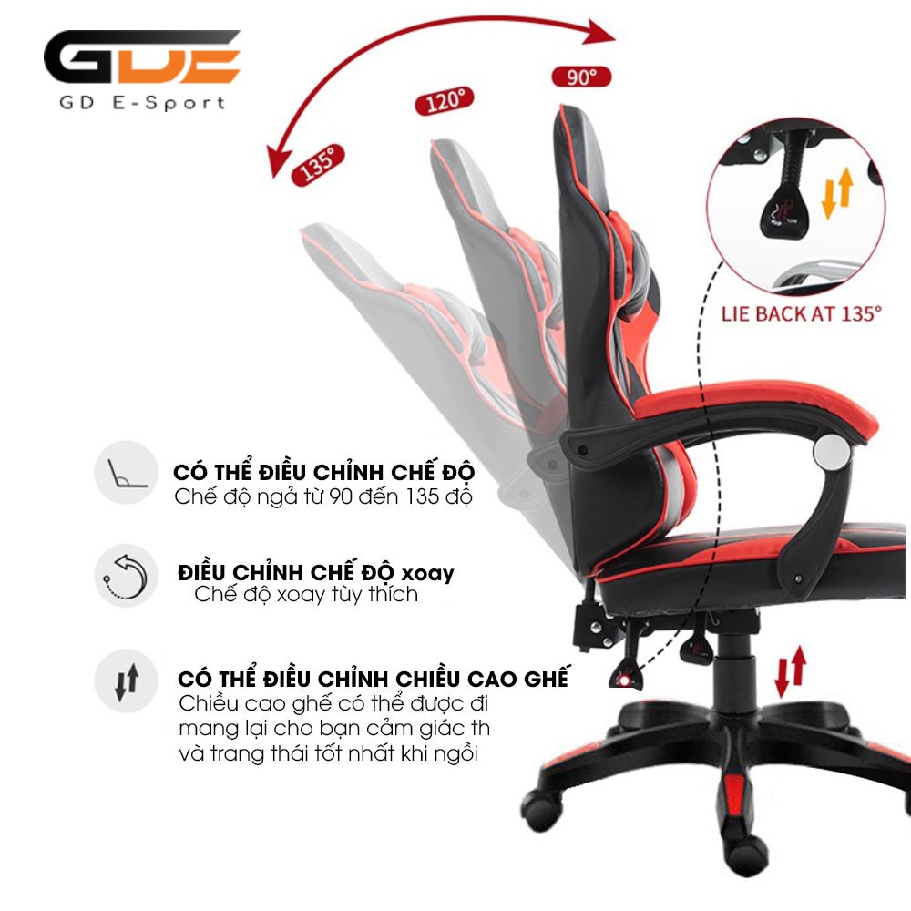 Ghế Xoay Chơi Game, Ghế Gaming Bọc Da PU GD E-sport Model GD-02  Mẫu Mới 2022 Hàng Nhập Khẩu Chất Lượng