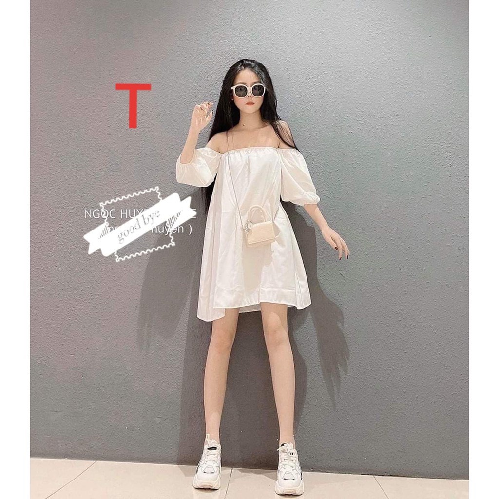 TT 43 - đầm trễ vai tay lửng, dáng suông. thiết kế theo phong cách hàn quốc | BigBuy360 - bigbuy360.vn
