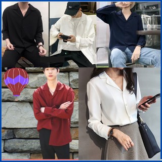 [Rẻ Bất Ngờ] Áo Sơ Mi Cổ Vest Dành Cho Nam Và Nữ,Áo Cổ Ve Tay Dài Form Rộng,Vải Lụa Mềm Mịn, Không Nhăn, Thấm Hút Mồ Hôi