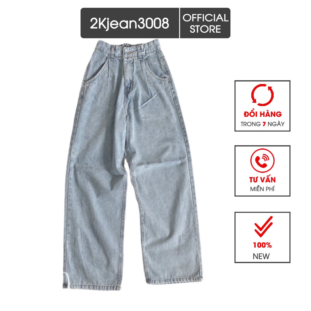 Quần baggy jean nữ ống rộng lưng thun có dây kéo size đại hàng VNXK thời trang bigsize 2KJean Đẹp