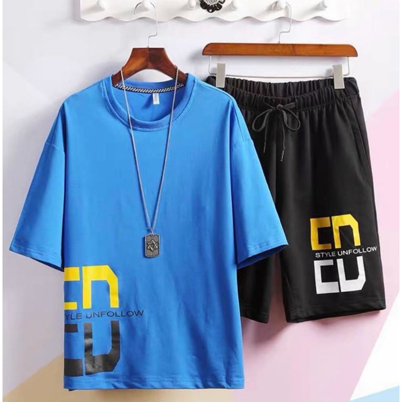 Bộ thể thao nam dạng đùi tay lỡ in chữ phong cách hàn, bộ mặc nhà teen