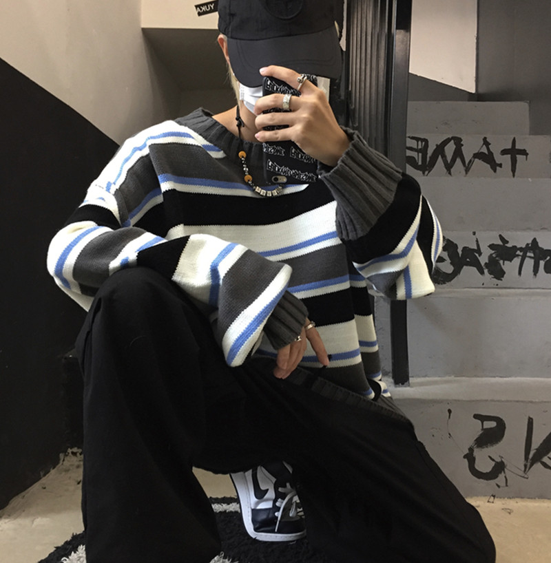 Áo Sweater Kẻ Sọc Dáng Rộng Dài Tay Thời Trang Unisex Cá Tính 223330 | BigBuy360 - bigbuy360.vn