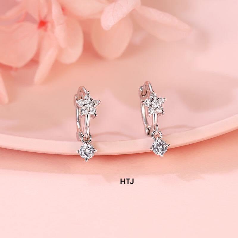 Bông tai bạc nữ đính hoa nhí nhỏ xinh chốt bấm LINH MIU SILVER