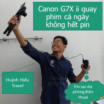 Pin giả lập, pin ảo cho Canon NB-13L G7X Mark ii dùng nguồn điện từ sạc dự phòng quay phim thoải mái