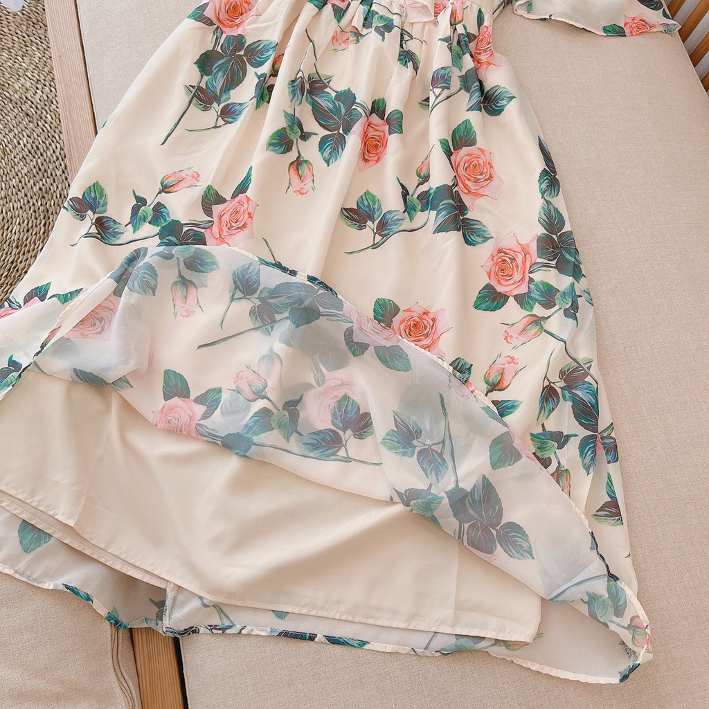 VÁY XÒE HOA HỒNG CỔ NƠ ĐẸP KIỂU DIỄM NỮ DK130 | BigBuy360 - bigbuy360.vn