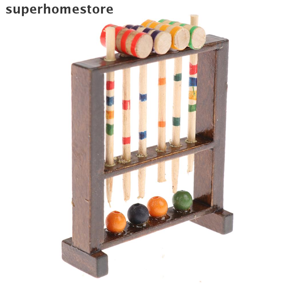 [superhomestore] 1:12 Dollhouse Miniature Wooden Croquet Game Set Doll House Sports Decor Toy New Stock