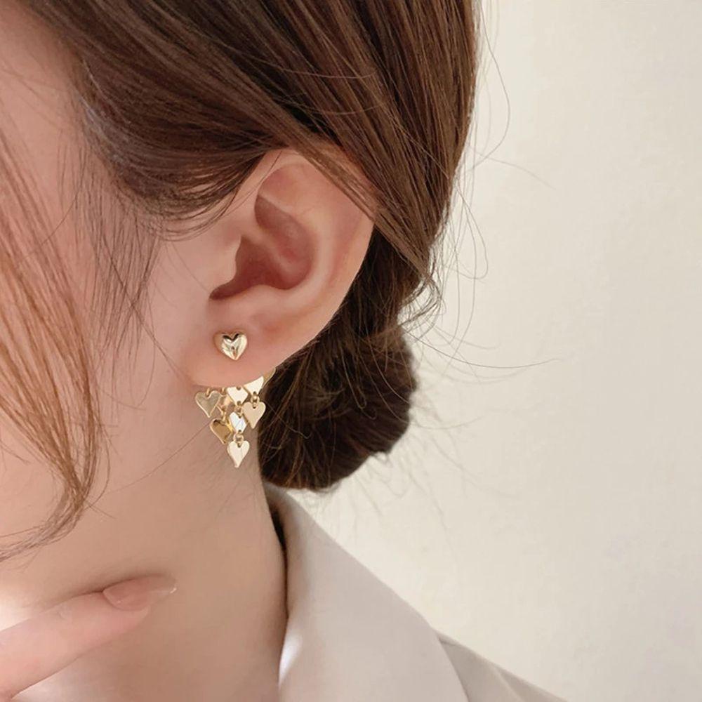 Hoa Tai Dáng Dài Hình Trái Tim Phối Tua Rua Phong Cách Hàn Quốc Thời Trang Cho Nữ