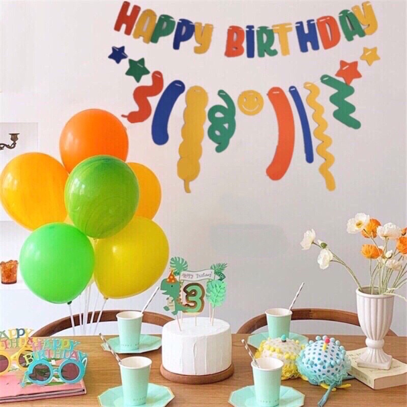 Dây chữ Happy Birthday, số tuổi vải dạ màu nâu tây trang trí sinh nhật phong cách Hàn Quốc