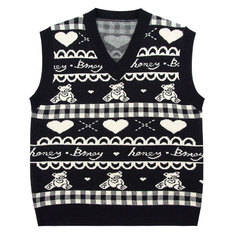 Áo Sweater Dệt Kim Sát Nách In Hình Gấu Dễ Thương Cho Nữ