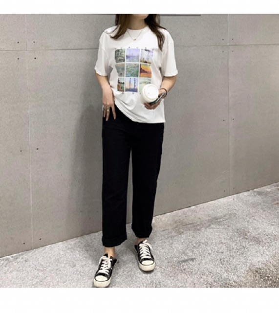 Quần jean baggy big size lưng cao trơn size 65-105kg màu kem, đen