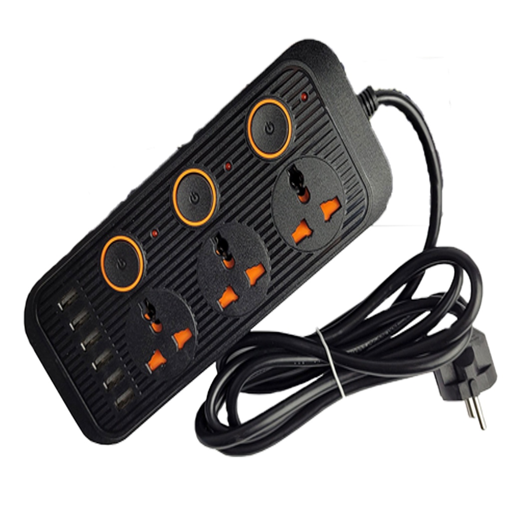 Ổ Cắm Điện Đa Năng Thông Minh 6 Cổng USB Sạc Nhanh 5V-3.1A Công Suất 3000W Vật Liệu Chống Cháy Dây Nối Dài 2M