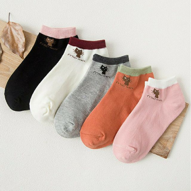 Tất Nữ Cổ Ngắn Hình Mèo chất đẹp, thoáng hút mồ hôi - Cổ thấp nam trơn chất vải mềm dày thoáng khí