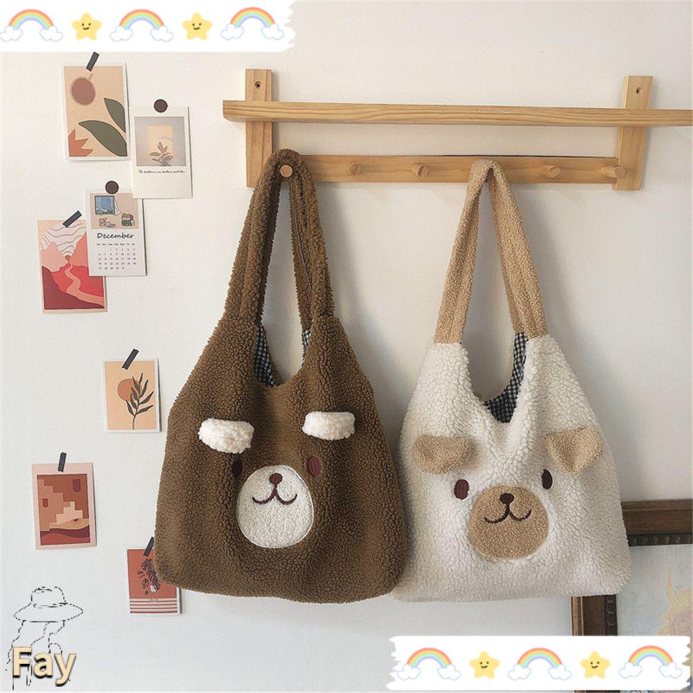 ✻Fay✻ Túi Tote Đeo Vai Cỡ Lớn Họa Tiết Gấu Nhồi Bông Nhiều Màu Sắc Dễ Thương Cho Nữ