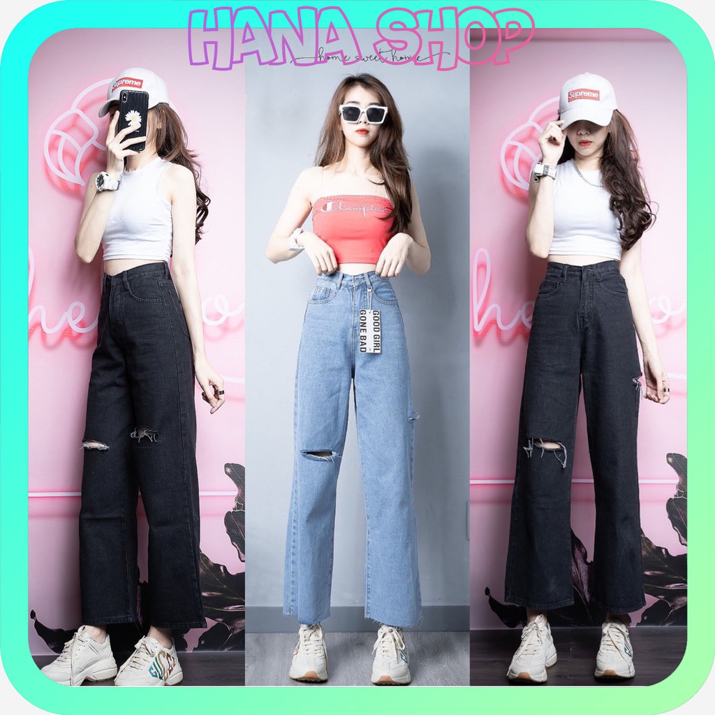 Quần Baggy Ống Rộng Jean Nữ Cạp Cao Tôn Dáng Rách Gối Đẹp Kiểu Hàn Quốc | BigBuy360 - bigbuy360.vn