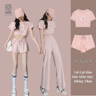 Set Áo Croptop Quần Ống Rộng Cá Tính Guu Chất Liệu Thun Cát Hàn Siêu Mềm Mịn DN16