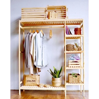 Tủ treo quần áo decor pigpink - thiết kế 2 ngăn chứa đồ tiện lợi - khung gỗ thông bền chắc - màu gỗ thông mỹ tự nhiên