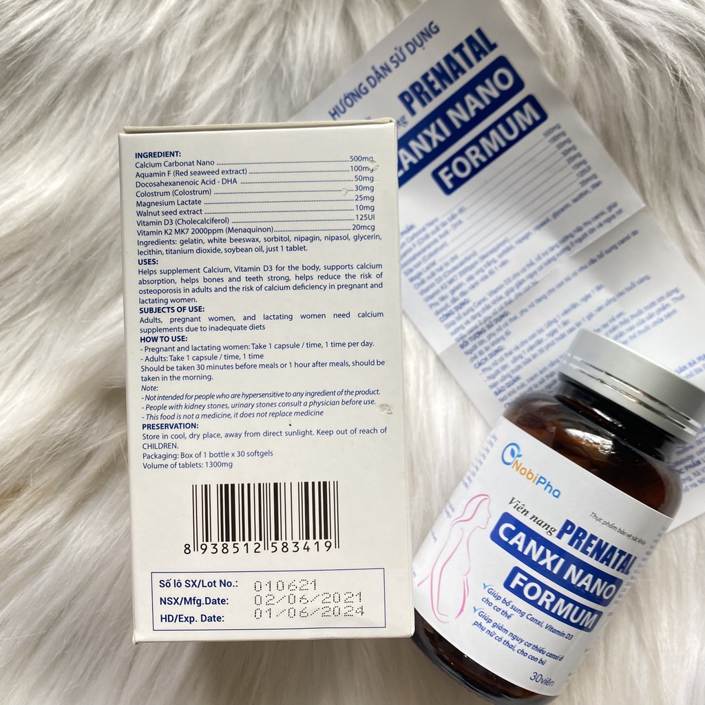 Viên nang Prenatal CANXI NANO FOR MUM hộp 30 viên - Bổ sung Canxi, vitamin D3, giúp giảm nguy cơ thiếu canxi