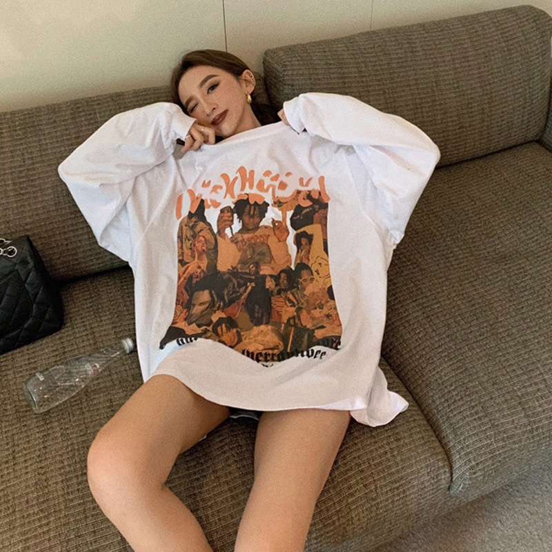 Áo thun nữ tay dài dáng rộng phong cách hip hop