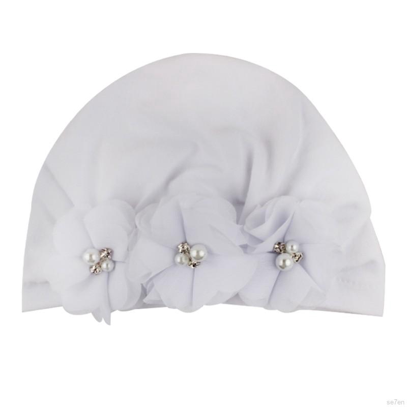 Set 7 Mũ Turban Mềm Mại Đính Hoa Và Ngọc Trai Cho Bé