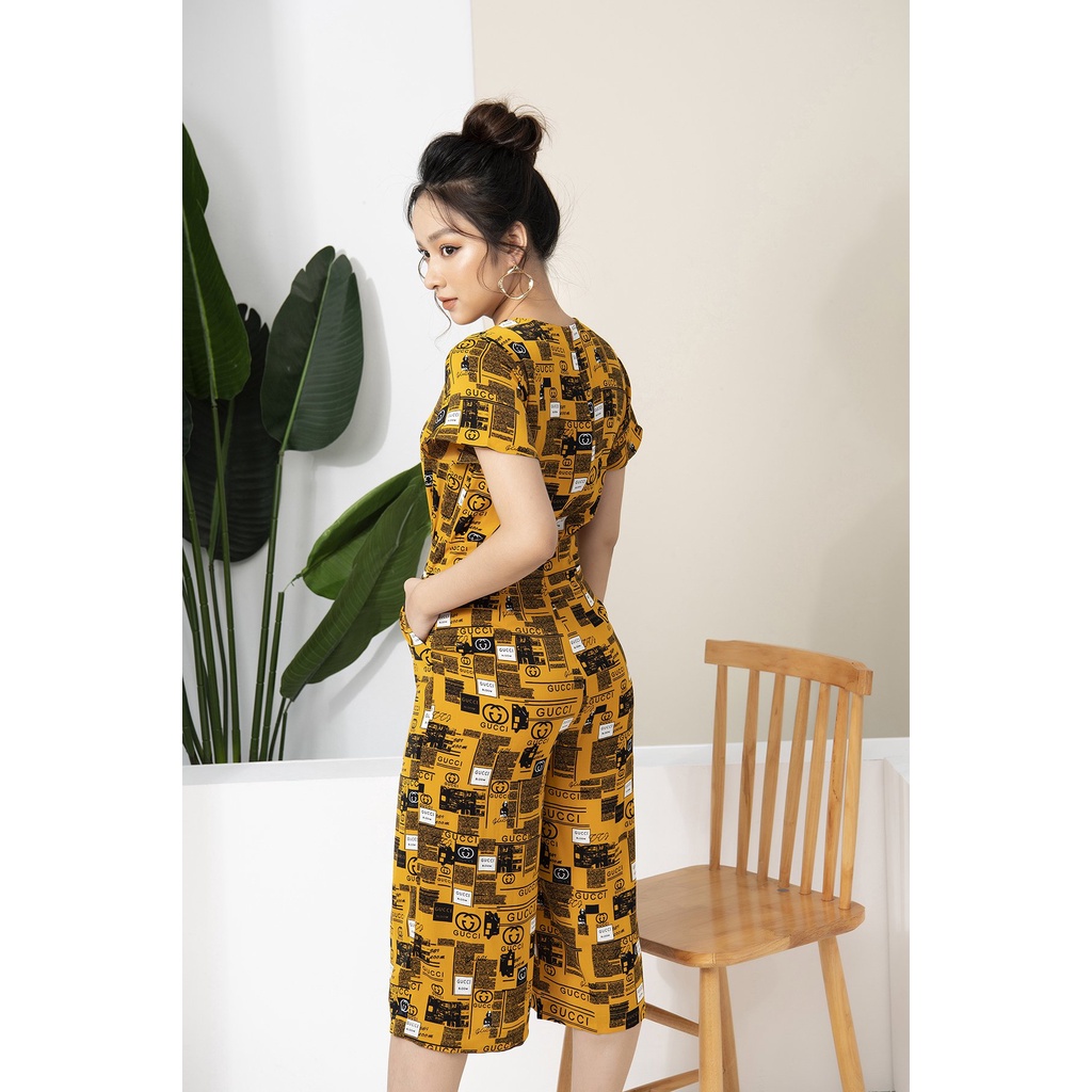 Jumpsuit Nữ Thiết Kế Luperi LFJ769 Tay Ngắn Kết Hợp Quần lửng ống suông họa tiết độc đáo