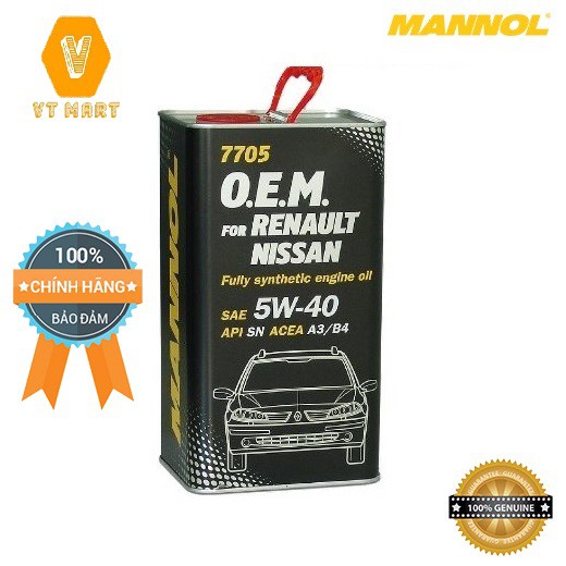 [Cao Cấp] Nhớt MANNOL 7705 O.E.M Cho Xe Renault Nisan 5W-40 SN/CH-4 A3/B4 – 4L, Hàng Đức Chính Hãng- NHẬP KHẨU TỪ ĐỨC