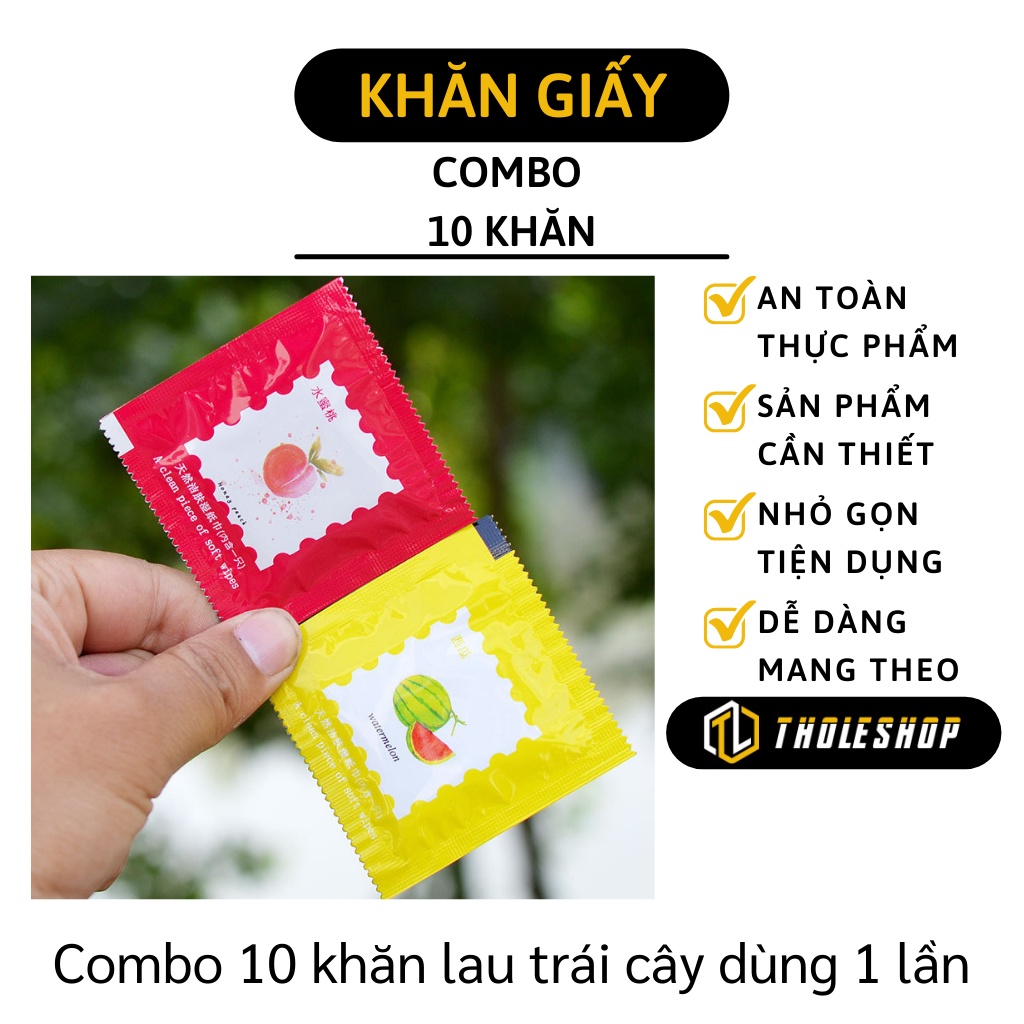 Khăn Giấy Ướt - Combo 10 Khăn Ướt Mini Gói Vuông Dùng 1 Lần, Tiện Ích Du Lịch 9411