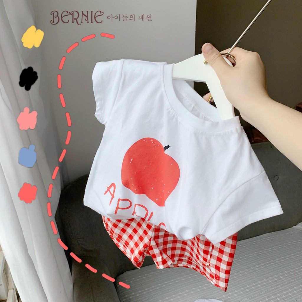 _Bộ quần caro áo họa tiết quả cho bé trai/gái