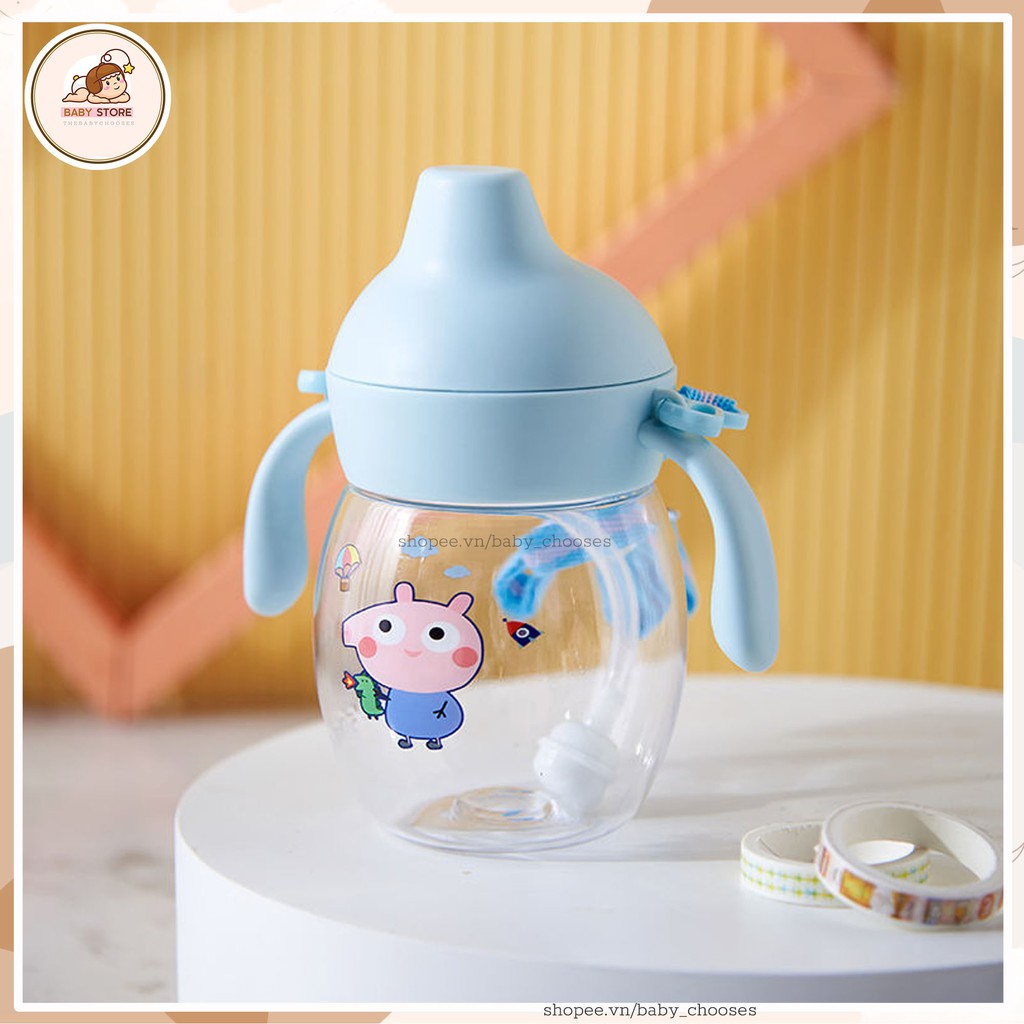 Bình tập uống nước tập uống baby chooses có tay cầm dây đeo cho bé núm ti silicon chống sặc 280ml