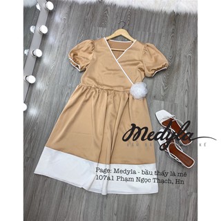 [Tặng kèm hoa cài áo] Váy bầu xinh phối màu - Đầm bầu dự tiệc siêu mát Medyla - VS094