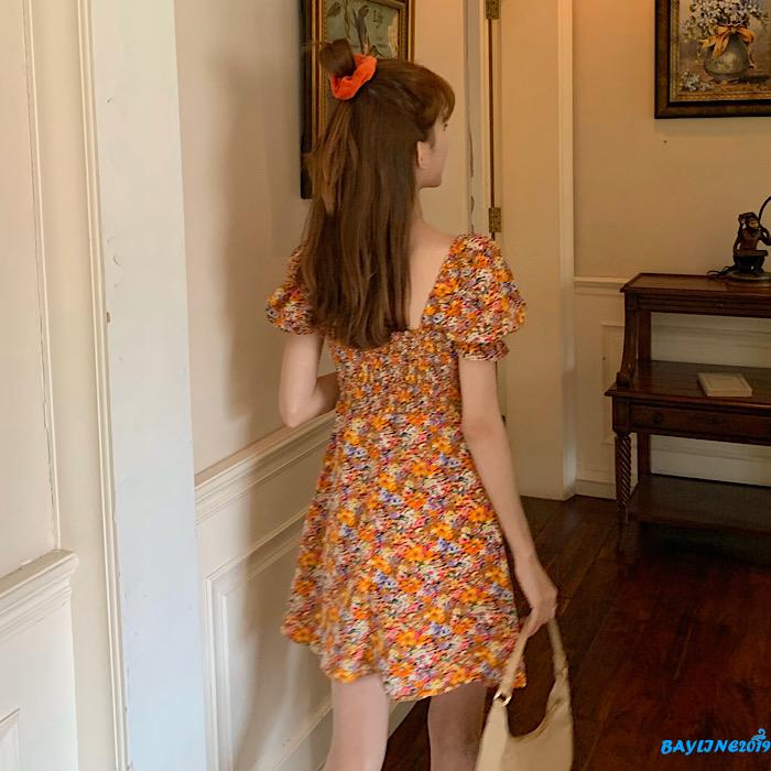 Đầm hoa cổ tròn tay ngắn thời trang cho nữ