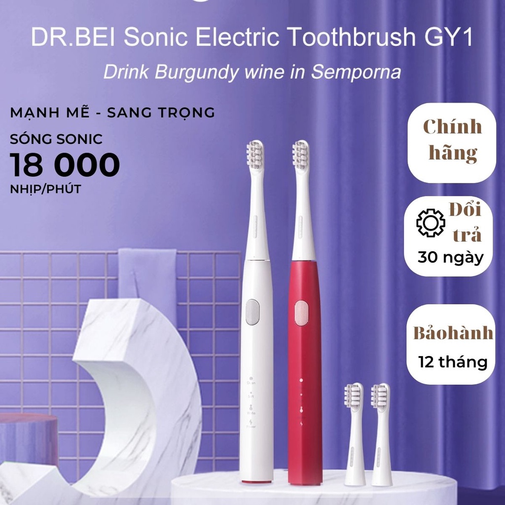 Bàn Chải Điện Xiaomi DR. BEI GY1 làm sạch làm trắng răng rung sonic 3 chế độ