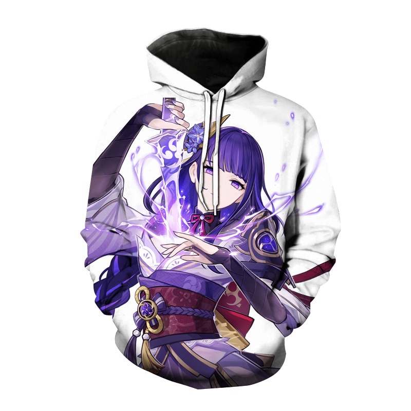 Áo Hoodie In Họa Tiết Anime Genshin Va Chạm Raiden Shogun 3D Thời Trang Harajuku Đường Phố Cho Nam Và Nữ