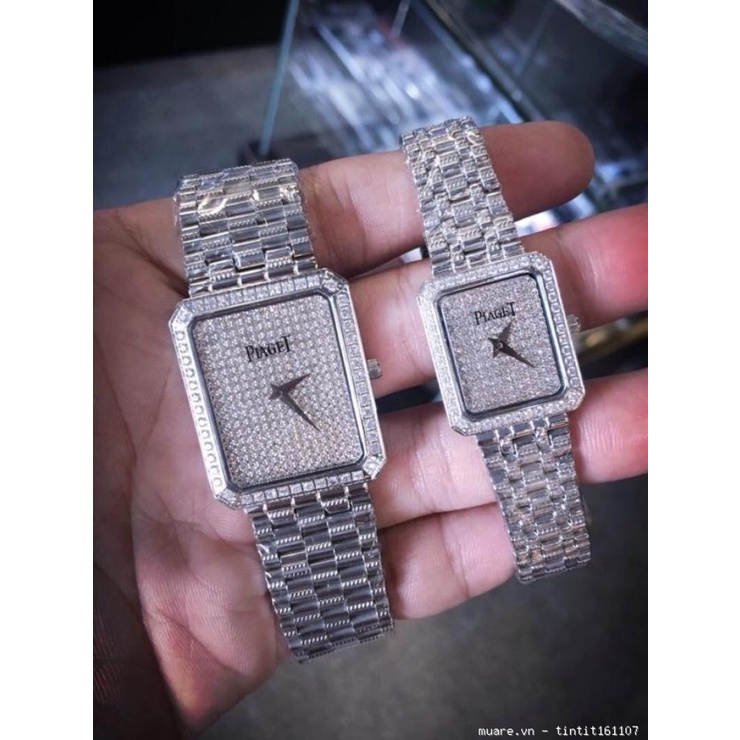 Đồng hồ Nam Piaget mặt full đá chữ nhật chạy pin máy Nhật size 35mm long lanh