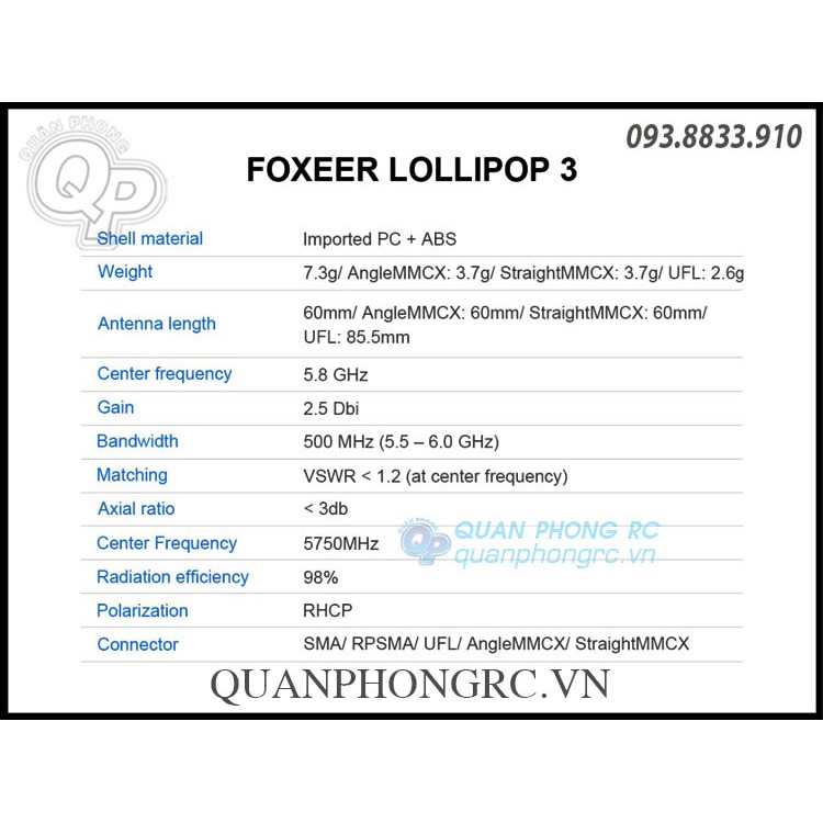 Anten 5.8GHz 2.5dBi Foxeer Lollipop 3