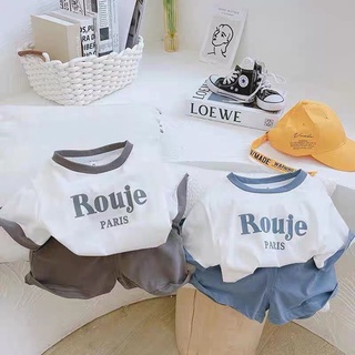  Quần áo cộc tay bé trai bộ đồ bé trai in chữ Roujs Paris cho bé trai 