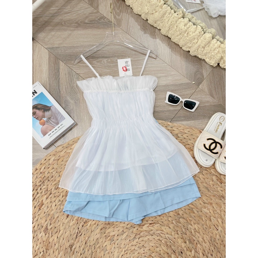 Bộ Áo 2 Dây Voan Kèm Chân Váy Kaki Xanh 🦋