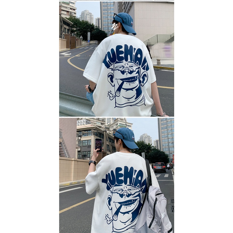 Áo thun tay ngắn dáng rộng phong cách hong kong dễ phối đồ cho nam