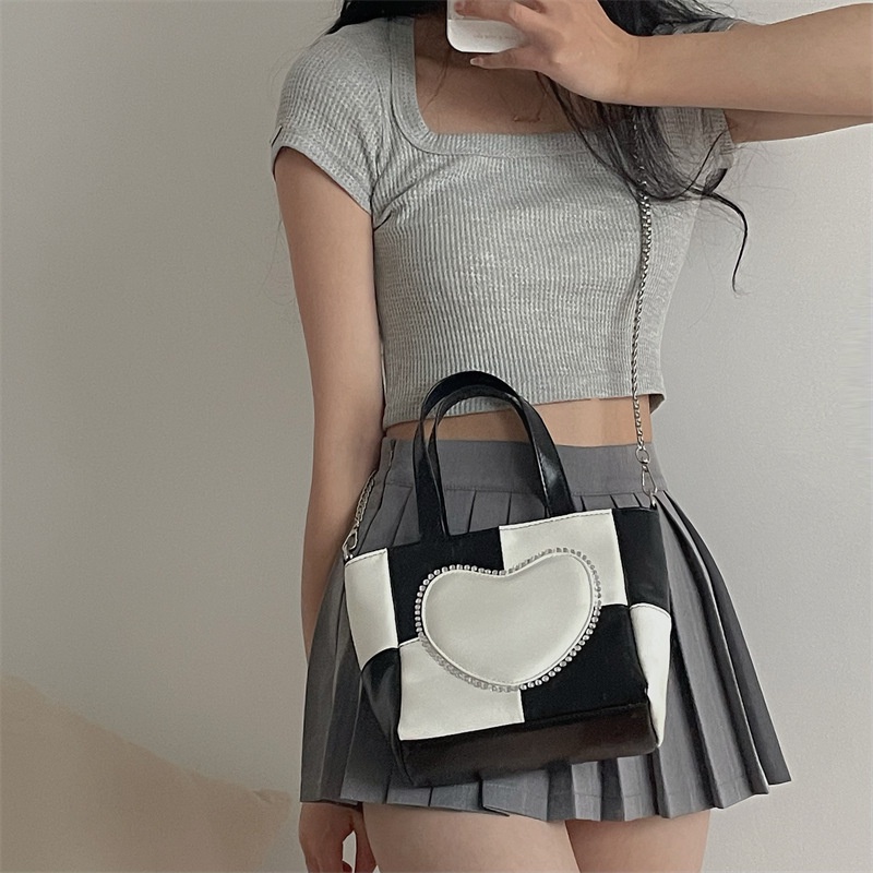 Túi xách tay IELGY họa tiết màu kẻ ô tương phản trái tim dành cho nữ