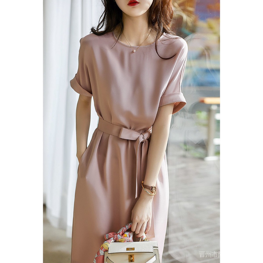 set đồ nữ váy chân váy váy nữ váy đi biển đầm dự tiệc chân váy dài váy trắng váy hoa nhí dáng xòe chữ a ao chống nắng toàn thân đầm hoa nhí cổ vuông tay bồng bộ đũi bèo tiểu thư do lot ren sexy Đầm Satin Chữ A Tay Ngắn Cổ Tròn Màu Hồng Mờ Thời Trang Mùa