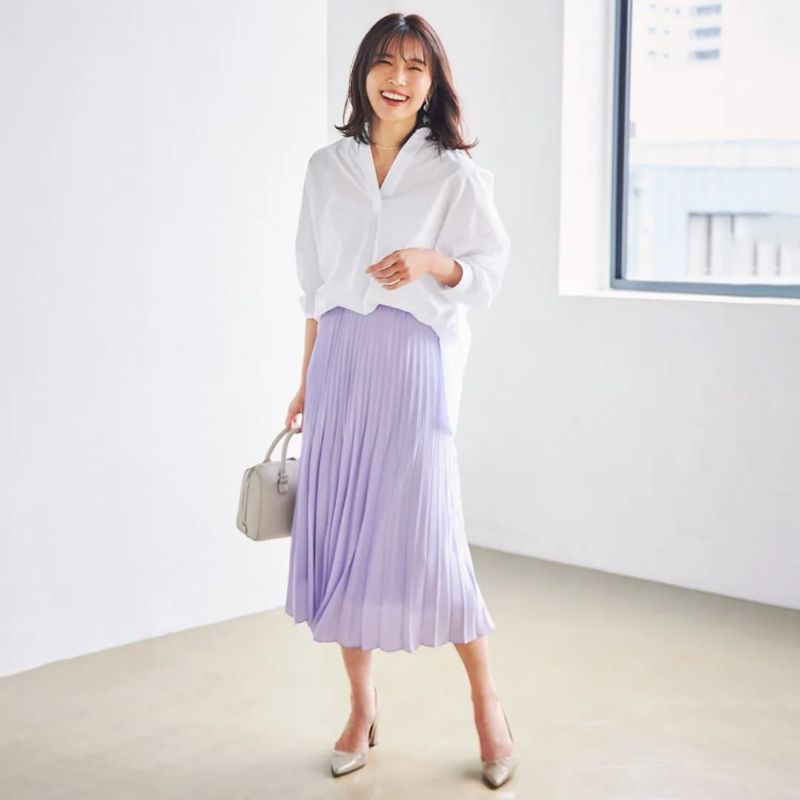 (UNIQLO) Chân váy xoè xếp ly vải chiffon (voan) 2 lớp cạp chun dáng midi