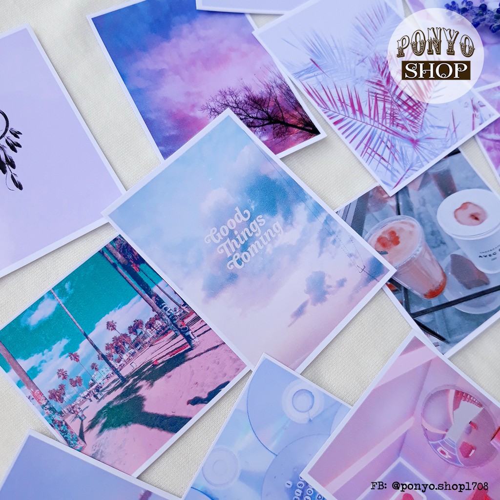 Set 21 sticker nhãn dán ảnh phong cách Instagram (Màu Tím) trang trí Scrapbook/Planner