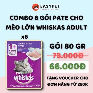 COMBO 6 Gói Pate WHISKAS Cho Mèo Lớn Gói 80G Vị Cá Ngừ Cá Thu Cá Biển - EASYPET