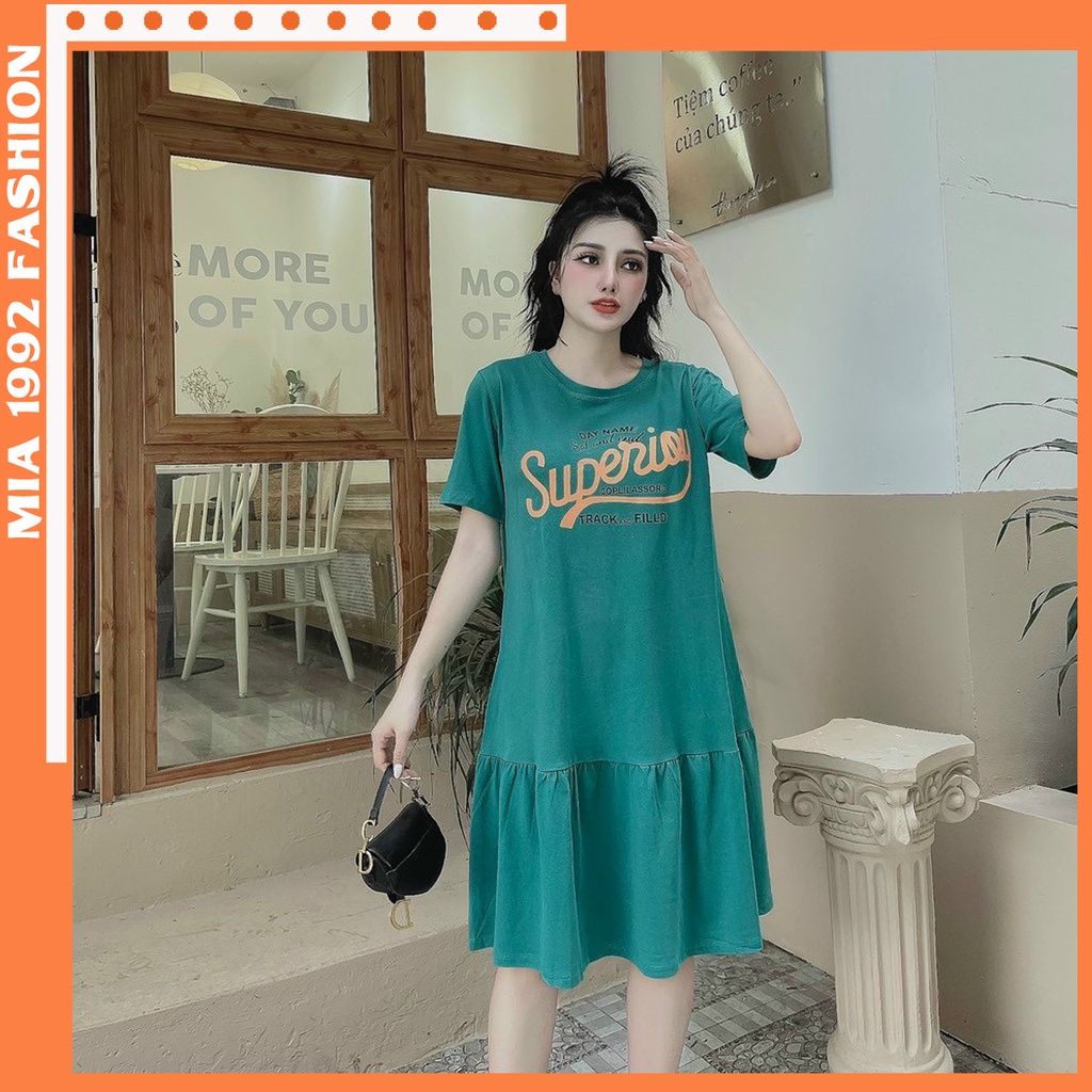 Đầm bigsize MIA1992 - Váy thun suông nữ có chữ trước ngực dáng đuôi cá chất cotton siêu xinh