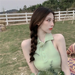 Áo Croptop Ba Lỗ Cổ Bẻ Gài Nút