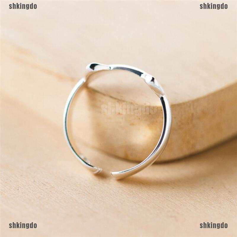 THINH Nhẫn Mạ Bạc Hình Tai Mèo Dễ Thương