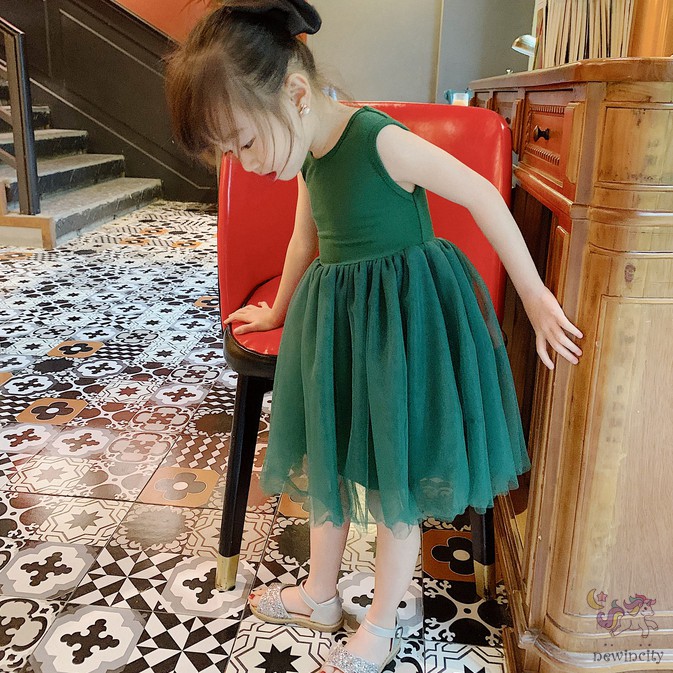 Đầm Bé Gái Phối Váy Lưới Đáng Yêu Thời Trang Phong Cách Hàn Quốc